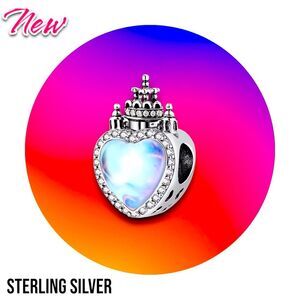 New .925 Sterling Silver Sparkling Zircon Water Color Love Heart Castle Pendant